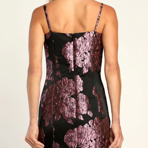 NWT Lulus So Sensational Black Metallic Floral Jacquard Mini Dress Size XL - Picture 3 of 6